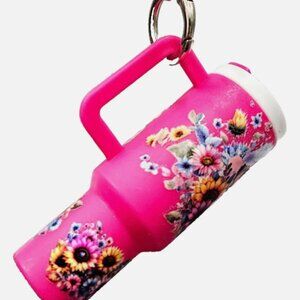 Floral & Animal Cow Mini Tumbler Keychains Colorful 3D Cup Charms, Accessory